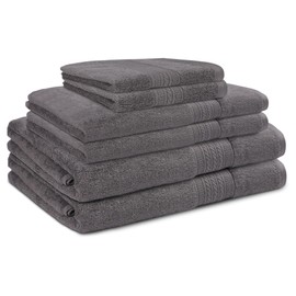 ESSELL 24/7 Aurora Collection 6 Piece Bath Towel Set, 100% Cotton, Durable, Quick Dry & Light Weight, 2 Bath Towels, 2 Hand Towels, 2 Washcloths - Charcoal
