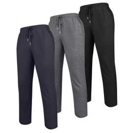 Neer 3 Pack Men's Sweatpants Athletic Lounge Pants Open Bottom Yoga Baggy Casual Drawstring Lightweight Joggers with Pockets(Black, Dark Gray, Dark Blue Gray,Large)