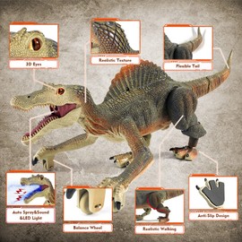 Mini Tudou Remote Control Dinosaur Toys,RC Walking Robot Dinosaur Toy with Light Chasing Remote Control,Auto Spraying and Roaring,Jurassic Spinosaurus Dino Toys for Kids Boy 4 5 7 8-12 Year Old