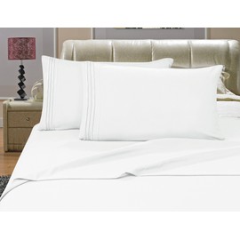 Elegant Comfort Luxury 4-Piece Bed Sheet Set 1500 Thread Count Egyptian Quality Wrinkle,Fade and Stain Resistant Deep Pocket, Hypoallergenic, Queen, White