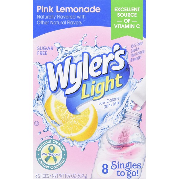 Wyler's Light Singles Water Drink Mix To Go Powder Packets, Pink Lemonade, 8 Count