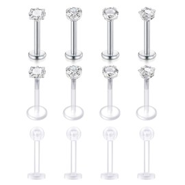 Lauritami Bioflex Lip Piercing Labret Stud 6 mm, 8 mm, 16G Medusa Monroe Flexible Plastic Retainer Lip Piercing, Pack of 12