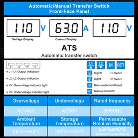 Dual Power ATS Househould Automatic Transfer Switch 2P 63A 110V 50/60Hz (63A 110V)