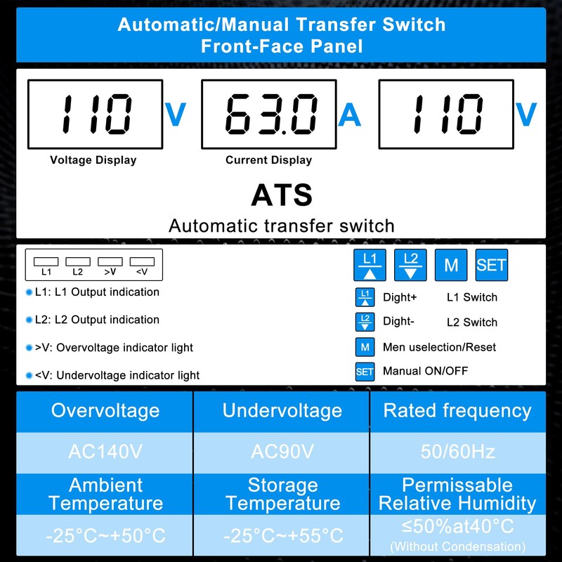 Dual Power ATS Househould Automatic Transfer Switch 2P 63A 110V