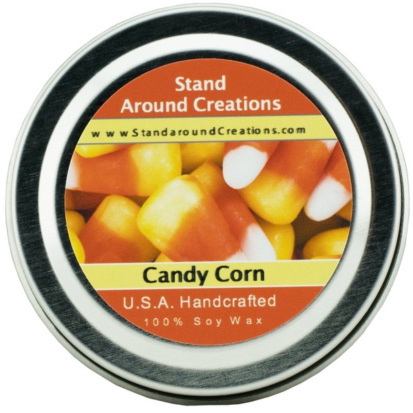 Premium 100% All Natural Soy Wax Aromatherapy Candle - 2oz Tin - Candy Corn: A Warm Vanilla Candy with top Notes of Butter with a Slight Down of Almond.