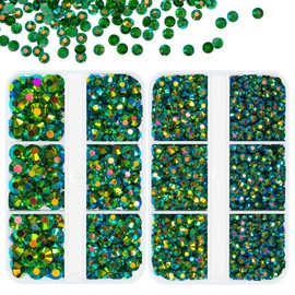 qiipii Transparent Emerald Green AB Resin Rhinestones for Crafting Clear Green Flatback Jelly Stones 3mm 4mm 5mm 6mm Peacok Stones Diamonds Crystals Gems Charms for Face Eyes Makeup Tumblers Crafts