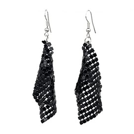 Colorful Sequin Dangle Earrings Metal Mesh Grid Tassel Drop Earrings Colorful Sequins Tassel Earrings Disco Tassel Long Drop Earrings for Women Jewelry Gift-black