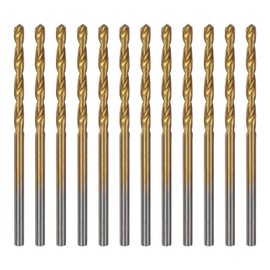 sourcing map 12pcs Brad Point Drill Bits 2.5mm(3/32") Dia HSS4241 Straight Round Shank Metric Brad Point Spiral Twist Drill Bits for Carpenter Woodworking Plastic Rubber, Golden
