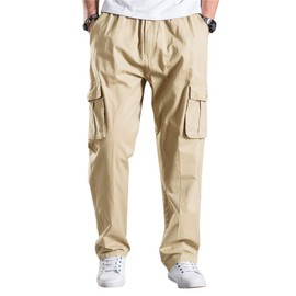 Lanesra Men's Full Elastic Waist Casual Cargo Pants Relaxed Fit Lightweight Pull On Workwear Pant Khaki 40