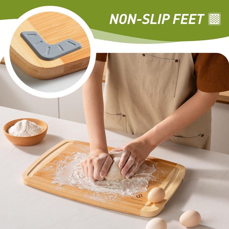 Bamboo Cutting Board Set Non Slip Feet Over Sink Tablas
