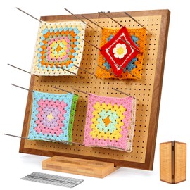 15.5" Foldable Crochet Blocking Board with 35 Stainless Steel Pegs - Upgrade Large Blocking Boards for Crochet Projects, Bamboo Granny Square Crocheting Accessories Gifts for Crocheters