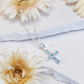Tuscany Silver Women's Sterling Silver Blue Cubic Zirconia 13 x 19 mm Set Cross Pendant on Curb Chain Necklace of Length 46 cm/18 Inch