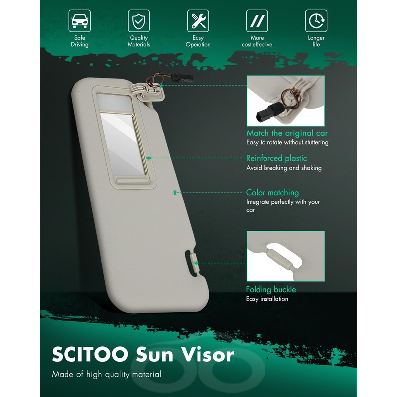 Gray Left Driver Side Car Sun Visor With Sunroof for