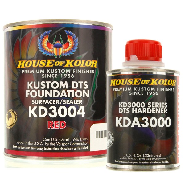 House of Kolor Quart Kit Red Color Kd3000 DTS Surfacer/Sealer W/Hardener