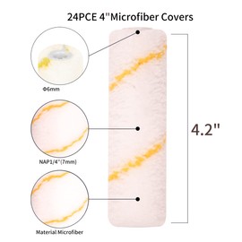 Microfiber Paint Roller Covers 4 Inch，1/3" Nap Mini Roller Covers，Pack of 24,Roller Covers for Painting，Home Painting Supplies