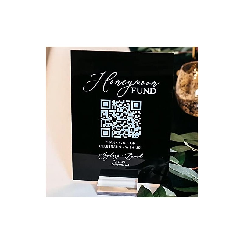 Letrero de boda de acrílico personalizable con código QR, soporte