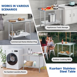 KUARBARR Stainless Steel Table with Wheels Commercial Stainless Kitchen Prep Table, Metal Table for Restaurant Garage Hotel, 24 x 18 Inch