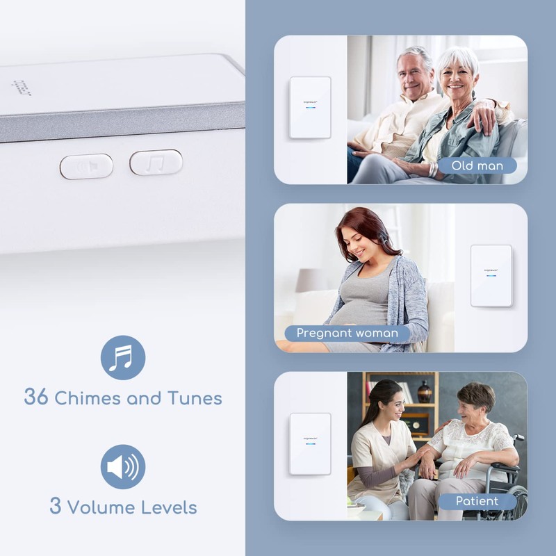 Aigostar waterproof portable wireless bell set, doorbell kit, LED flashing,