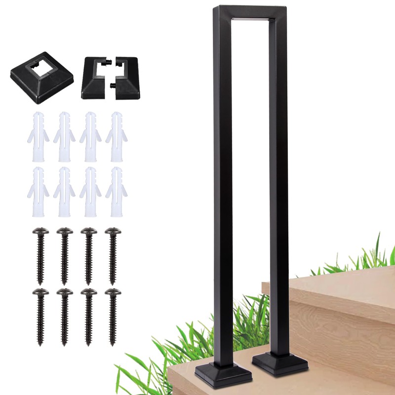 U Shaped Stair Railing Indoor, Black Metal Railings Outdoor, Hand