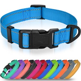 Joytale Small Dog Collar, Reflective and Adjustable Nylon Collar with Quick-Release Buckle, Lightweight No-Choke Design for Small Dogs, Sky Blue, 5/8" Width