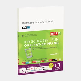 ORF DIGITAL DIREKT Irdeto CI+ Module for Satellite (Cardless, No Card Required) with 3 Months SimpliTV, Only Suitable for Austria, for CI+ TVs and Sat Receivers, 5 Years for Directorial
