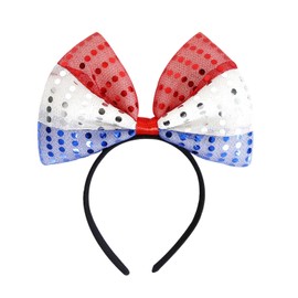 Mtruil 1 Piece 4th of July Headbands,Glitter Bow Designs Independence Day Headband Patriotic Themed Party Decorations for Women Girls