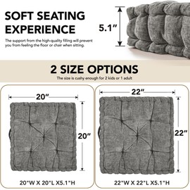 Deconovo Floor Cushions, Pack of 2, Meditation & Yoga Sitting Pillows, Round & Square Cushion for Window Seat, Bench, Chair, Reading Nook, Floor Pillows, Dark Grey, 20x20x5.1 Inch