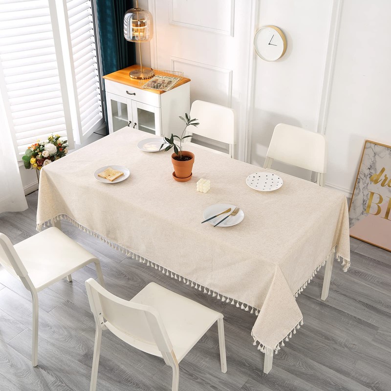 SUCHDECO Beige Tablecloth Linen Rectangular Tablecloth Washable Kitchen Tablecloth for