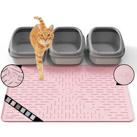 OHMO Cat Litter Mat Trapping Mat Premium Silicone 37.5x25.2"，Pink, Waterproof and BPA Free Kitty Litter Box Mat, Easy to Clean and Keeps The Floor Tidy