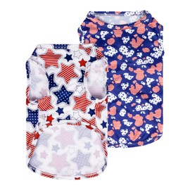CuteBone 4th of July Dog Shirts 2-Pack Soft Pet Clothes Breathable Summer Vest for Small Puppy and Stretchy Cat Apparel 2BX13M