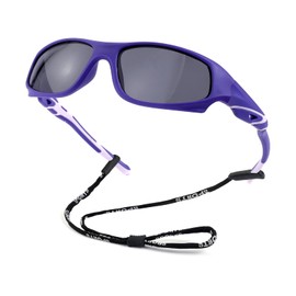 FLJMRAVER Kids Baseball Polarized Sunglasses Soft TR90 Flexible Youth Sports Sunglasses for Boys Girls Age 3-12, A4* Matte Purple/Grey, Medium