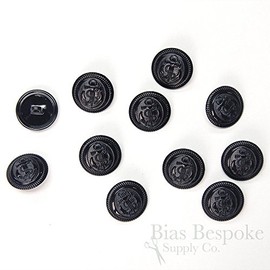 Set of 12 Navy Enamel-Covered Metal Anchor Buttons, 32 Line