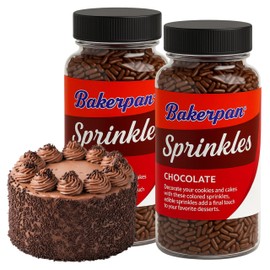Bakerpan Chocolate Sprinkles for Cake Decorating - 2 Bottles of 4.3 Ounces Chocolate Jimmies Sprinkles for Ice Cream, Baking, Cupcakes, Cookies (Made in USA)