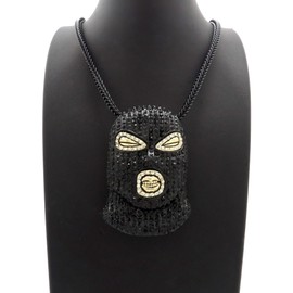 Fashion21 Iced Out Goon Ski Mask Man Pendant 4mm 36" Franco Chain Necklace in Jet Black Tone (Jet Black / 4mm 36" Franco Chain)