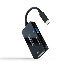 levitantes USB-C auf HDMI/DVI/VGA Konverter 20 cm, ermöglicht den Anschluss von Geräten an Externe Displays, ideal für Präsentationen und Ausstellungen.