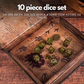 Tome of The Wild│Ranger Themed 10 Piece Dice Set & Dice box For Storage And Travel For Dungeons & Dragons, Pathfinder, TTRPG Or Roleplay Game│More Than Your Standard 7 Piece Dice Set