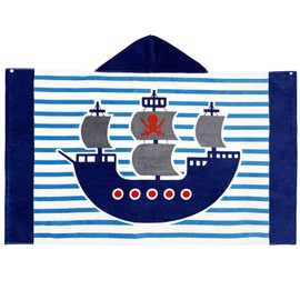 BANGSAUR Kids Hooded Beach Bath Towels, 100% Cotton 50"x30" Wrap Blanket, Toddlers Boys 3-12 Years Coverup Towel Pirate Ship