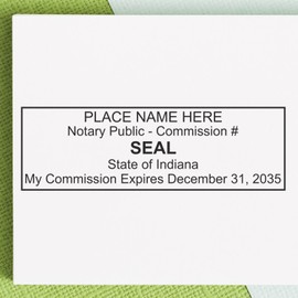 Indiana Rectangular Notary Stamp, in Notary Stamp, State Board Approved, Economical Wood Handle Rubber Stamp, Uses Stamp Pad, Rectangular Shape, Sized 7/8" x 2-1/4", Indiana Notary