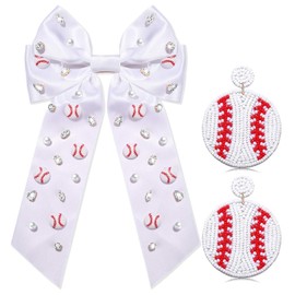 Baseball Hair Bows Accessories for Women Softball Hair Bow Clips Large Jeweled Black White Hair Bows Baseball Hair Ribbons Cheer Bows Baseball Mom Accessories Outfits Gifts