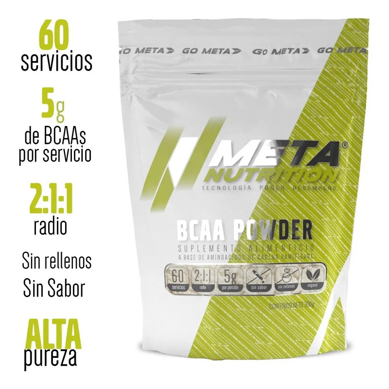 Bcaa Powder Meta Nutrition 300 Gramos 60 Servicios Sabor Sin