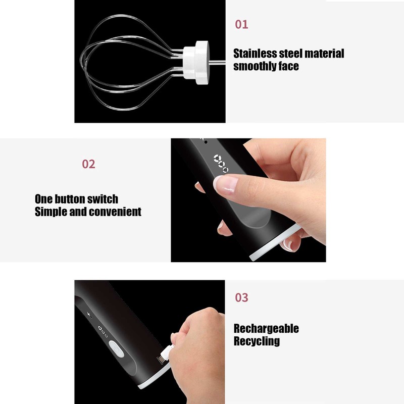 Electric Handheld Mixer USB Rechargeable 3 Level Speed Adjustable Low