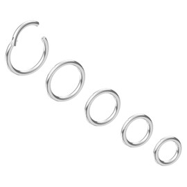 NewkeepsR 5pcs-16G(1.2mm) Hinged Clicker Steel Nose Ring Hypoallergenic Full Hoops, Implant Grade Clasp Setpum Sleeper Seamless Earrings Helix Piercing-6mm/7mm/8mm/9mm/10mm