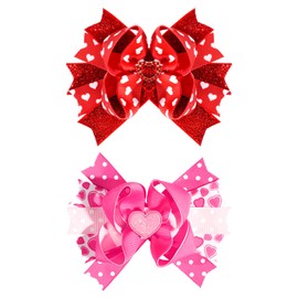 ANBALA Hair Bows for Women Valentine's Day Heart Hair Clips Cute Valentines Hair Clips Red Pink Hair Bows Valentines Hair Accessories for Women Girls (2PCS)