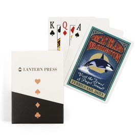 Lantern Press Orcas Island, Washington, Orca Whale Vintage Sign (52 Playing Cards, Poker Size Card Deck with Jokers)