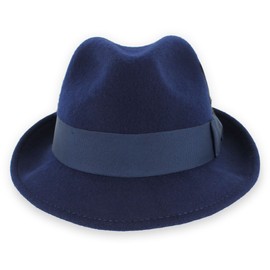 Belfry Trilby Men/Women Snap Brim Vintage Style Dress Fedora Hat 100% Pure Wool Felt Available in Black, Grey, Pecan (Large, Navy)