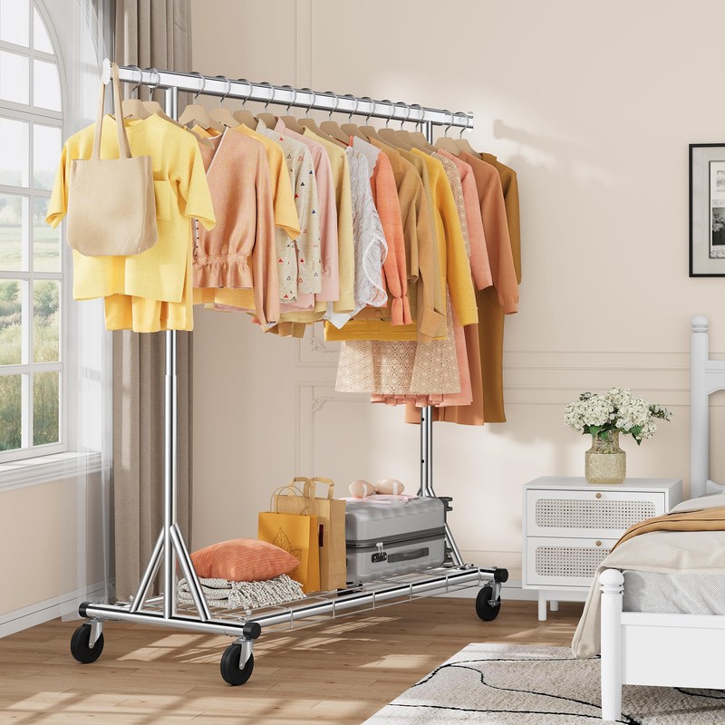 Gewudraw Heavy Duty Clothes Rack Load 630 lbs, Metal Rolling