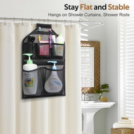 MISSLO Bathroom Shower Organizer Mesh Hanging Shower Caddy with Rotatable Hanger (Black)
