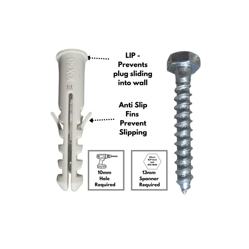 Inbrackets Value M8 x 50mm Masonry Brick Wall Fixing Screw