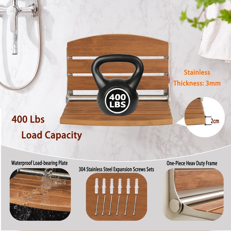 17.5" Folding Shower Seat Wall Mounted,Foldable Shower Bench,Fold Down Shower