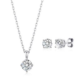 Philip Jones Sterling Silver April (Diamond) Birthstone Necklace & Earrings Set Created with Zircondia® Crystals